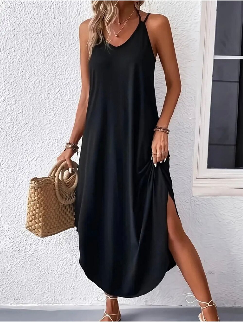 New - Cami Maxi Dress with Adjustable Spaghetti Straps - Size M